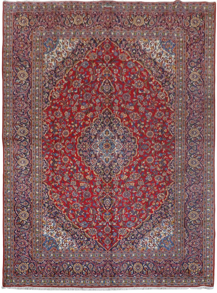 10' x 13' Red Persian Signed Kashan Rug