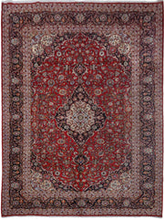 10' x 13' Red Persian Signed Kashan Rug