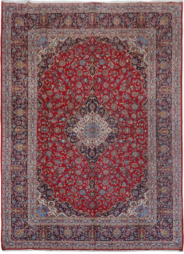 10' x 13' Rose Red Persian Signed Kashan Rug