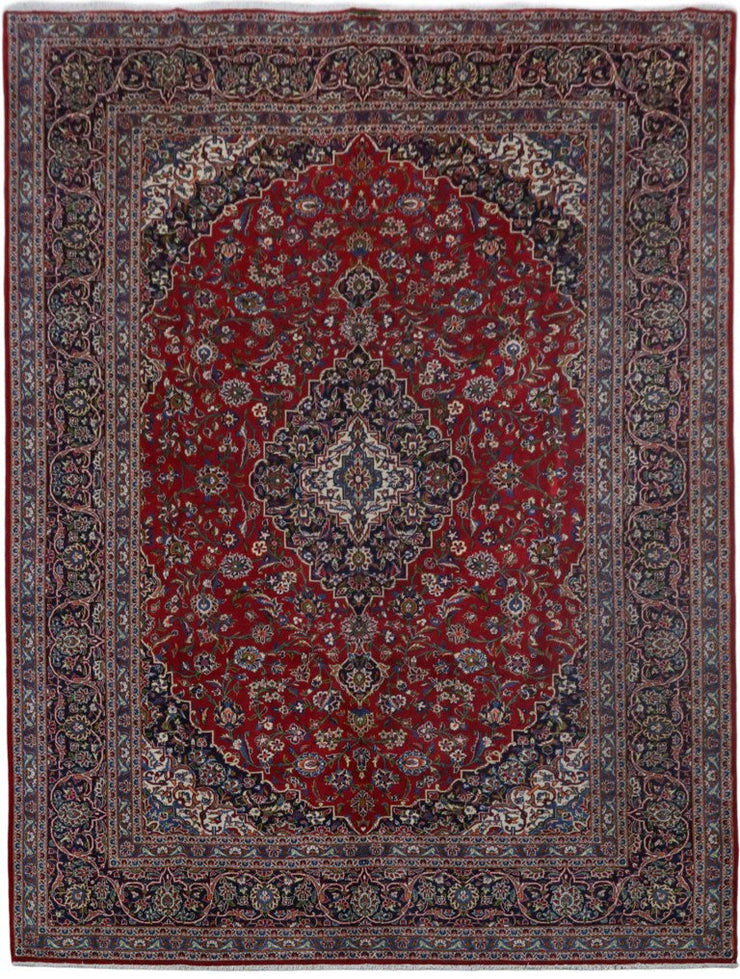 10' x 13' Red Persian Signed Kashan Rug