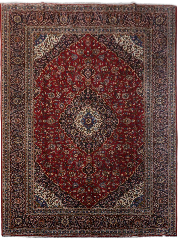 10' x 13' Red Persian Signed Kashan Rug