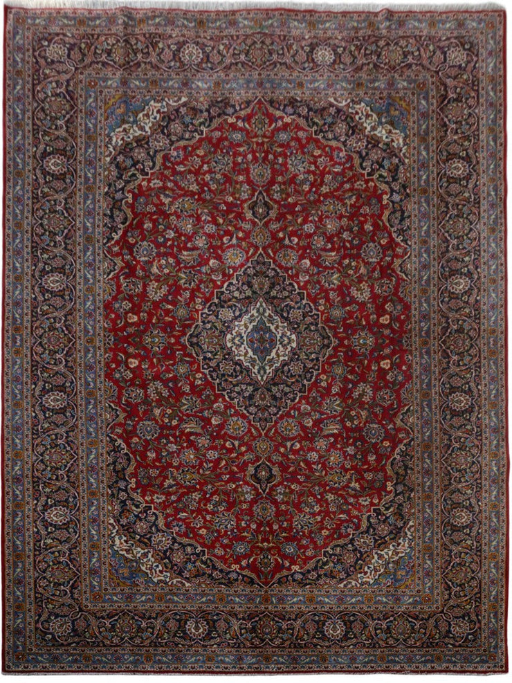 10' x 13' Red Persian Signed Kashan Rug