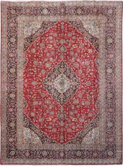 10' x 13' Red Persian Signed Kashan Rug