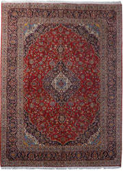 10' x 13' Red Persian Signed Kashan Rug