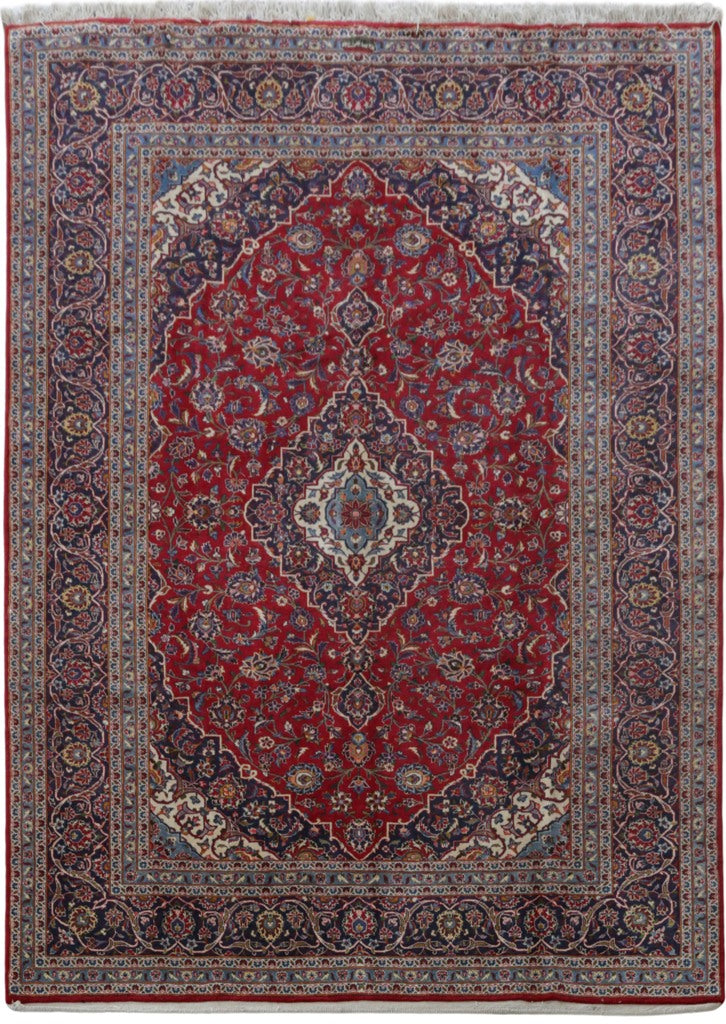 8' x 12' Red Persian Signed Kashan Rug