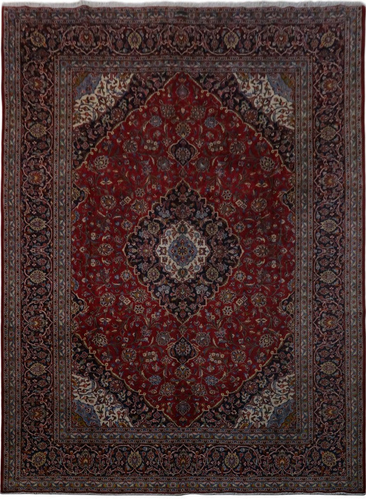 10' x 13' Dark Maroon Persian Signed Kashan Rug