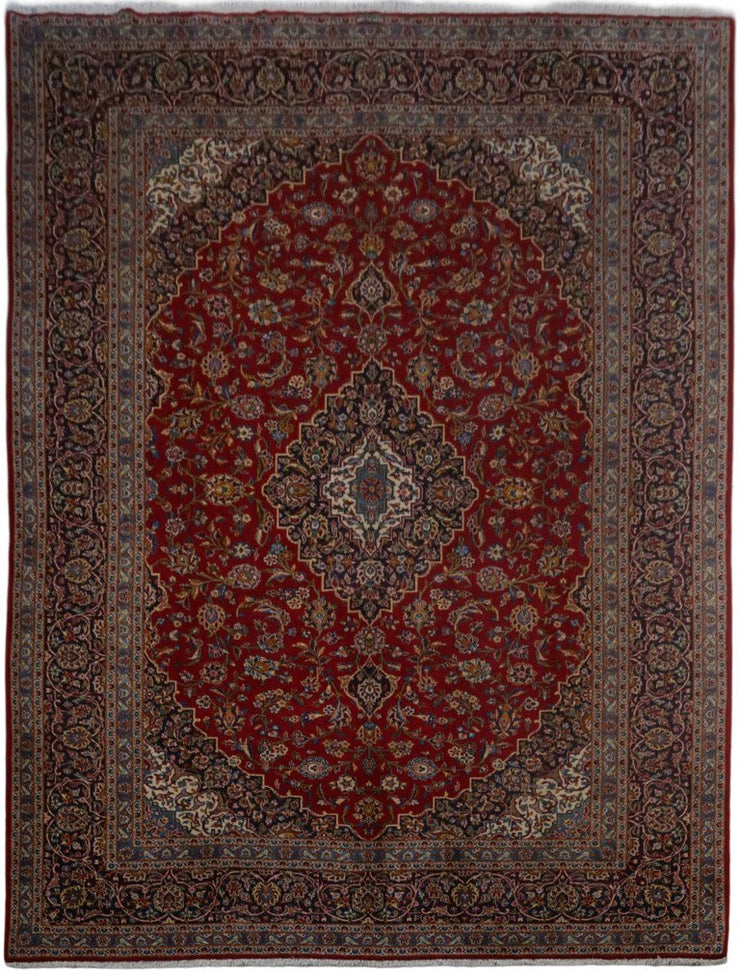 10' x 13' Red Persian Signed Kashan Rug