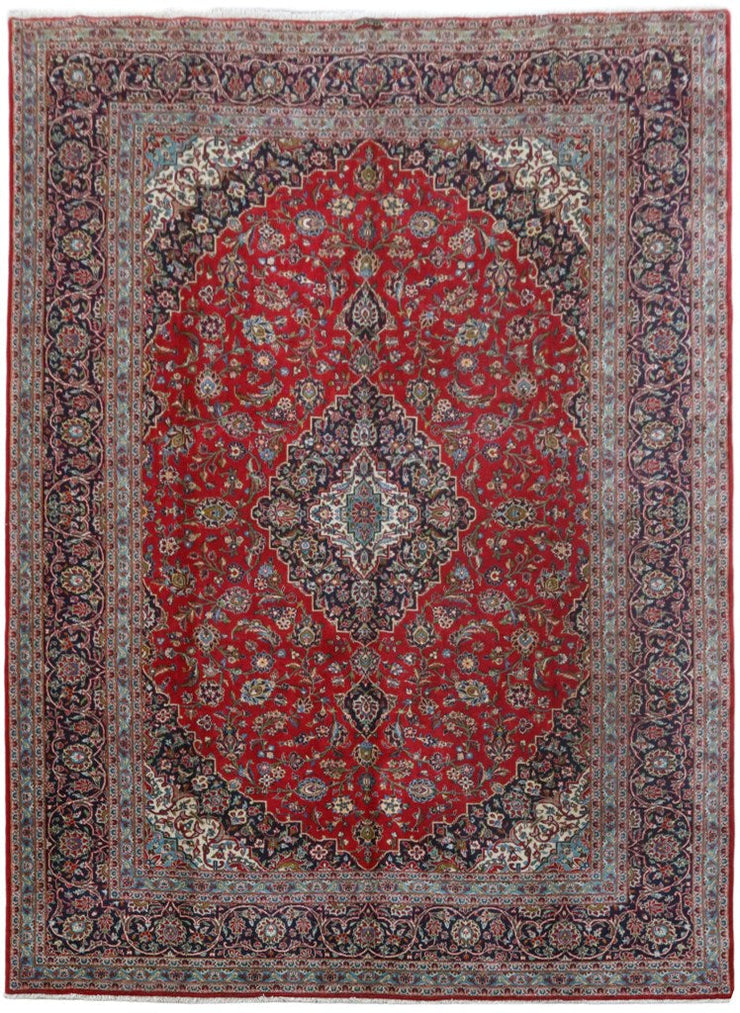 10' x 13' Red Persian Signed Kashan Rug