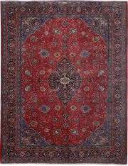 10' x 13' Pale Red Persian Signed Sarouk Rug