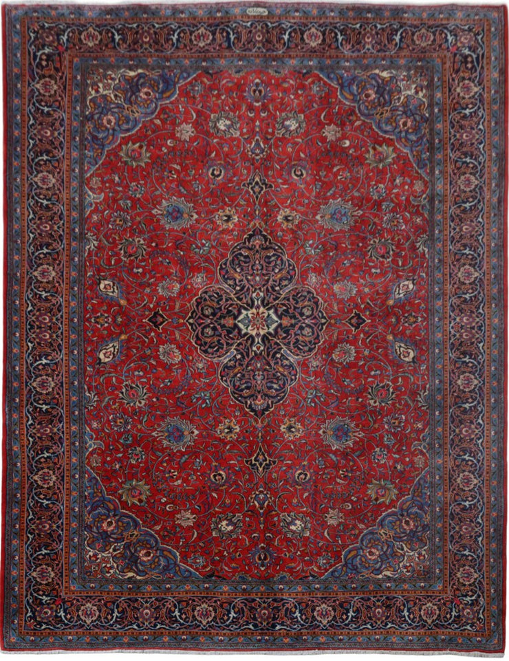 10' x 13' Pale Red Persian Signed Sarouk Rug