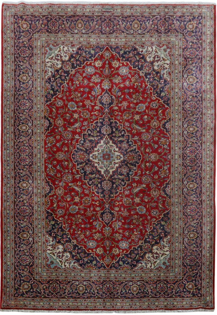 8' x 12' Red Persian Signed Kashan Rug