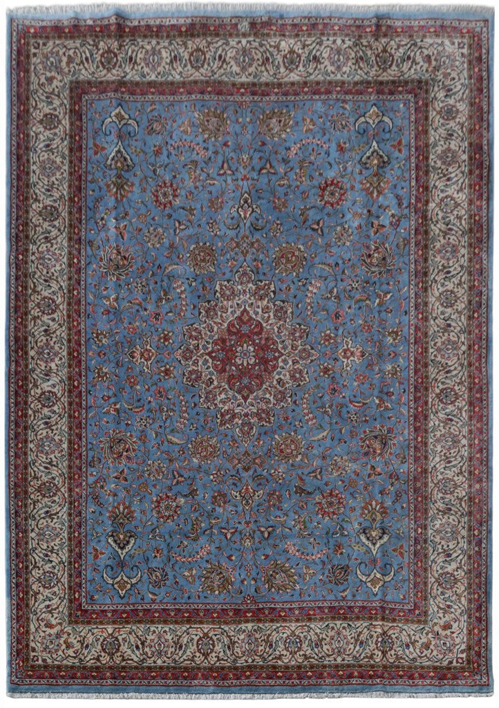 9' x 13' Sky Blue Persian Signed Sarouk Rug