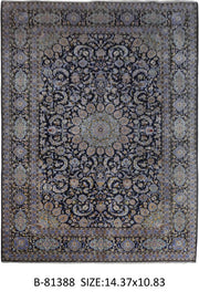 11' x 14' Navy Blue Persian Signed Kashan Rug