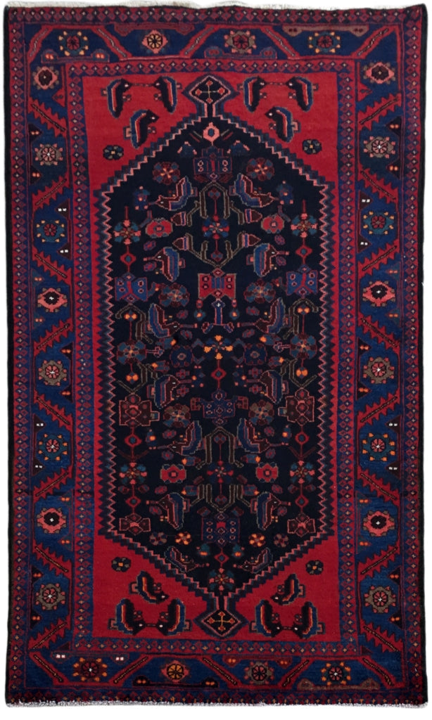 4' x 5' Blue Persian Hamadan Rug