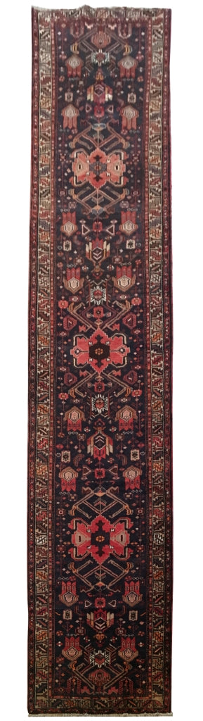 3' x 14' Dark Brown Persian Hamadan Rug