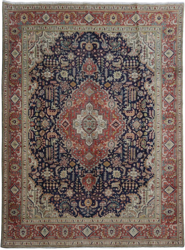 10' x 13' Navy Blue Persian Tabriz Rug