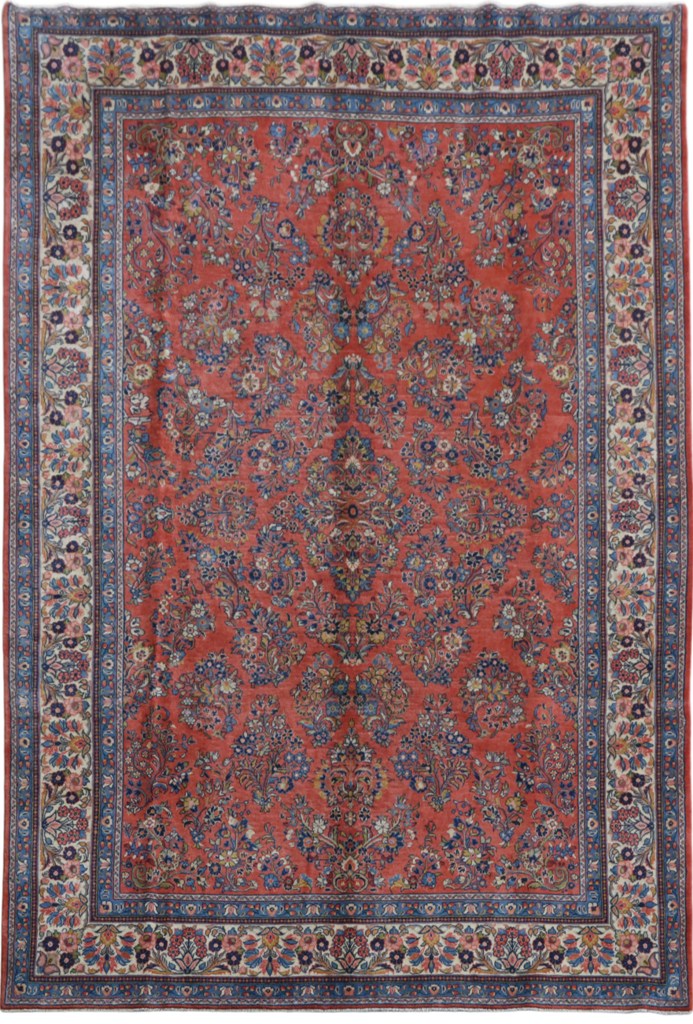 8' x 12' Coral Persian Sarouk Quality Wool Rug