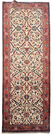 3' x 8' Ivory Persian Sarouk Rug