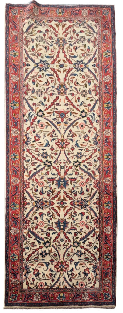 3' x 8' Ivory Persian Sarouk Rug