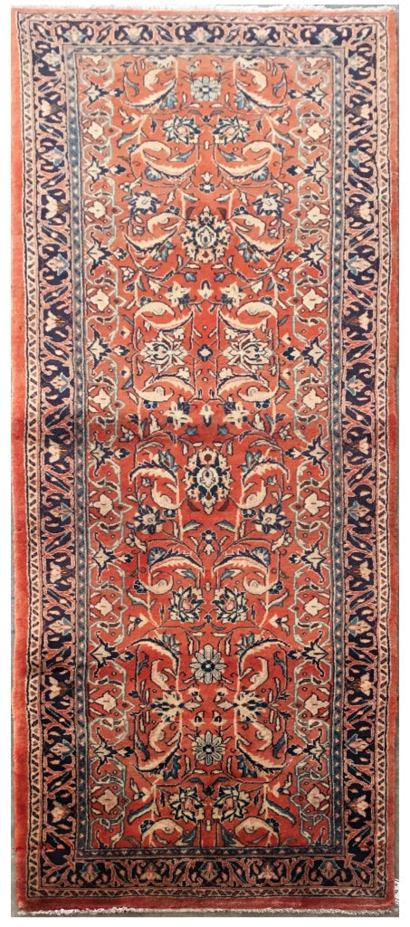 3' x 10' Salmon Red Persian Sarouk Rug