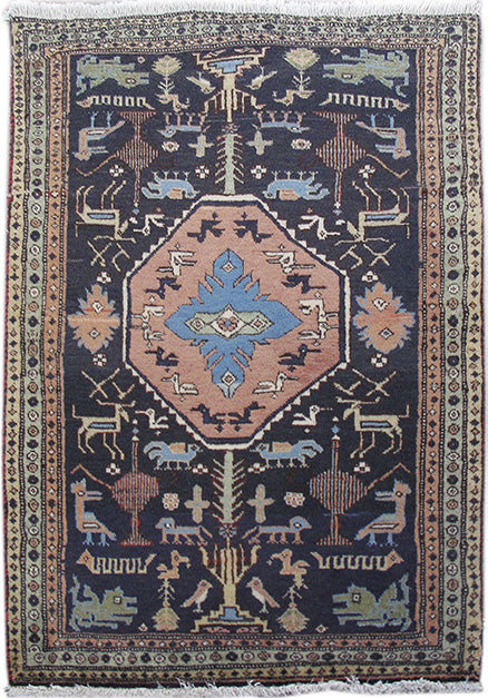 2' x 4' Navy Blue Persian Hamadan Rug