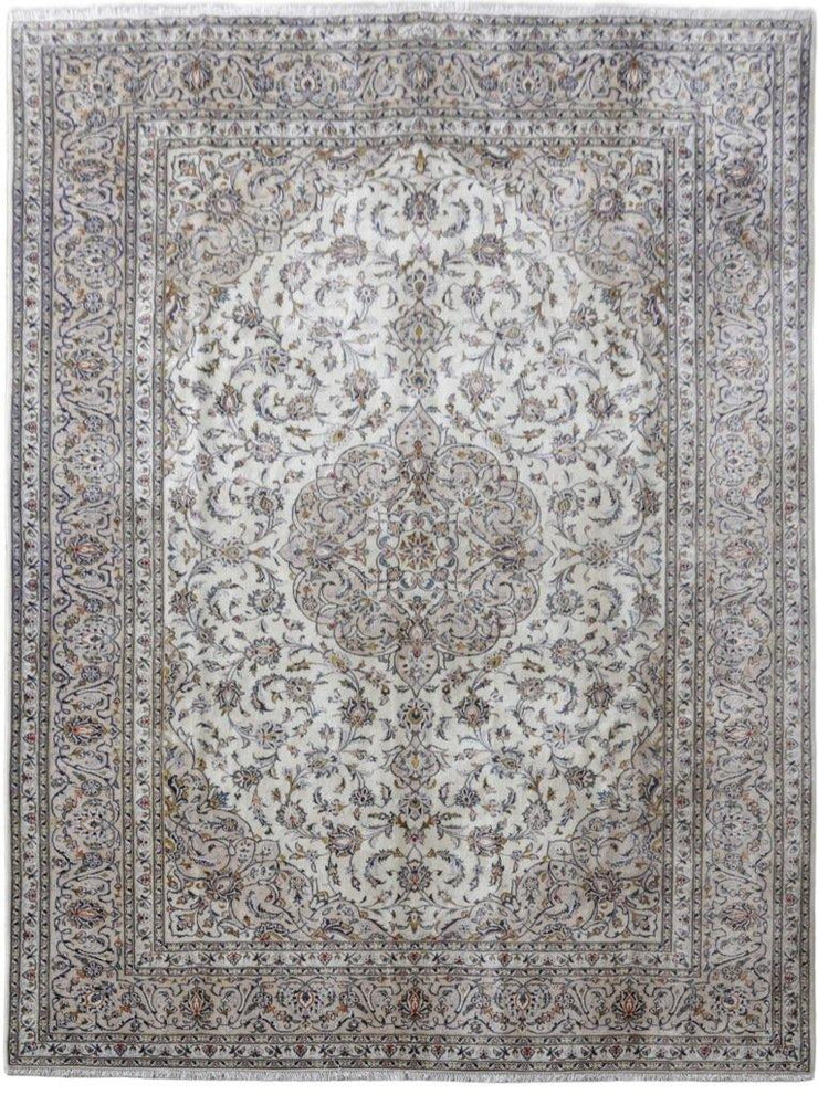 10x13 IVORY Authentic Hand-knotted Persian Signed Kashan Rug - Iran 82197 - bestrugplace