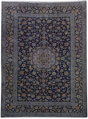 10' x 13' Navy Blue Persian Signed Kashan Rug