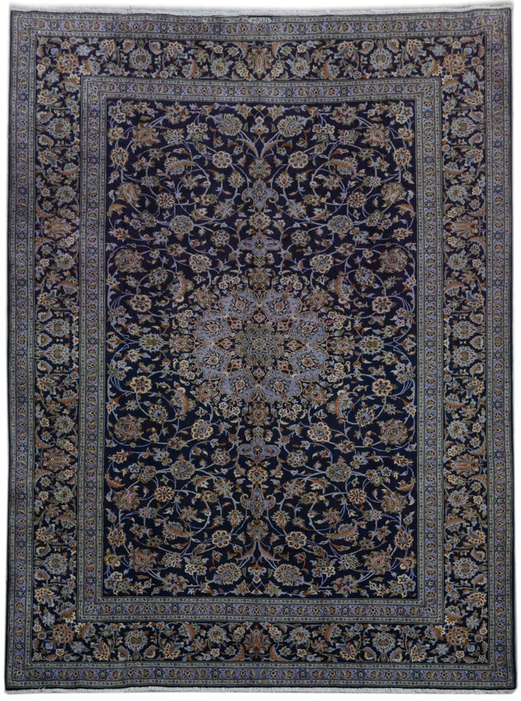 10' x 13' Navy Blue Persian Signed Kashan Rug