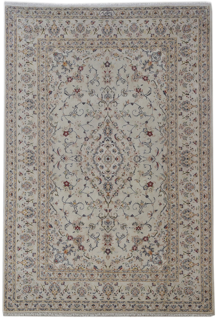 7' x 10' Heathered Grey Persian Signed Kashan Rug