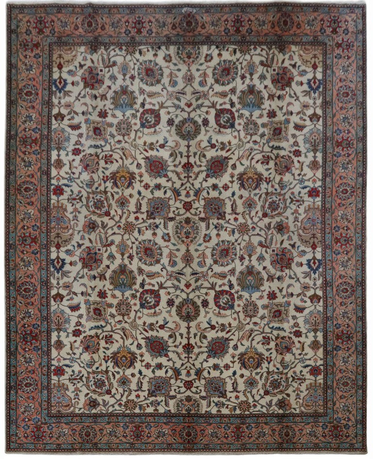 12' x 15' Ivory Persian Signed Tabriz Rug