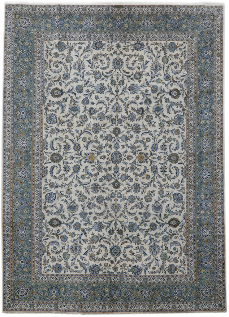 10' x 14' Ivory Persian Signed Kashan Rug