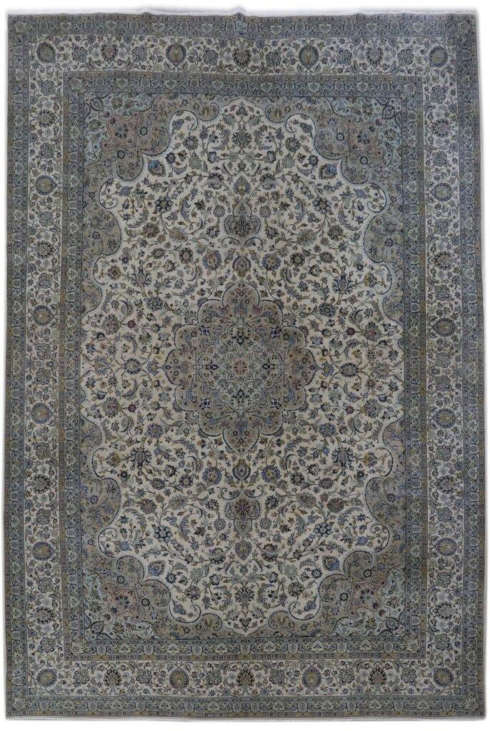 12x17 SIGNED Hand-knotted Persian Kashan Rug IVORY BLUE - Iran 82264 - bestrugplace