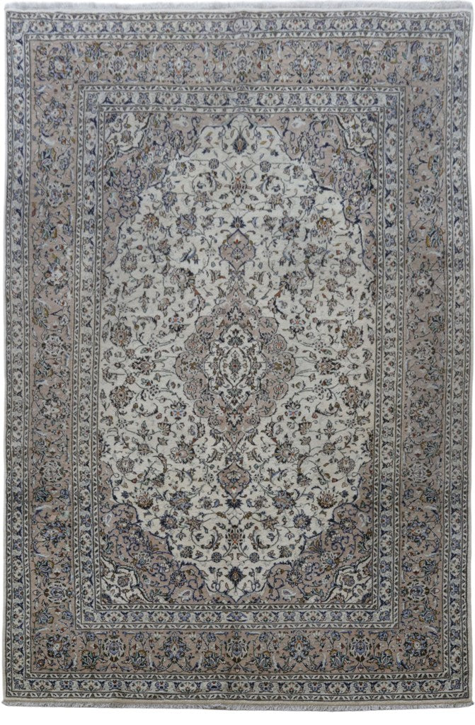 8' x 12' Ivory Persian Signed Kashan Rug