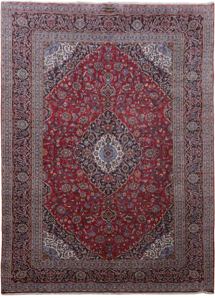 10' x 13' Red Persian Signed Kashan Rug