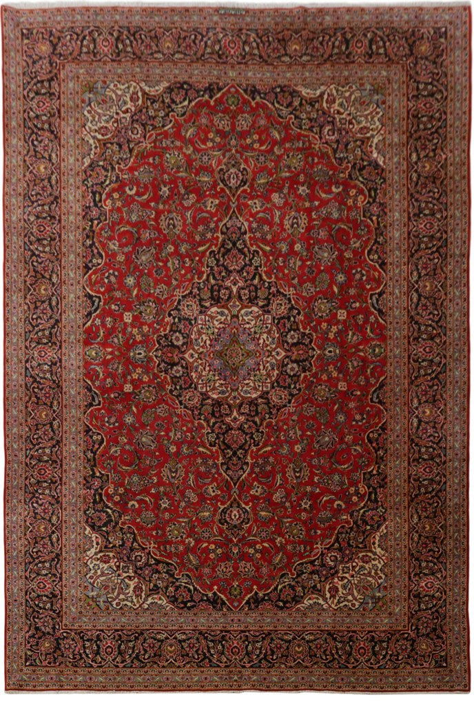 11' x 17' Sanguine Brown Genuine Persian Signed Kashan Rug