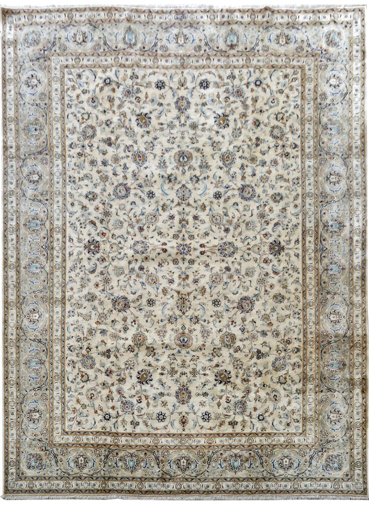 11' x 14' Ivory Persian Signed Kashan Rug