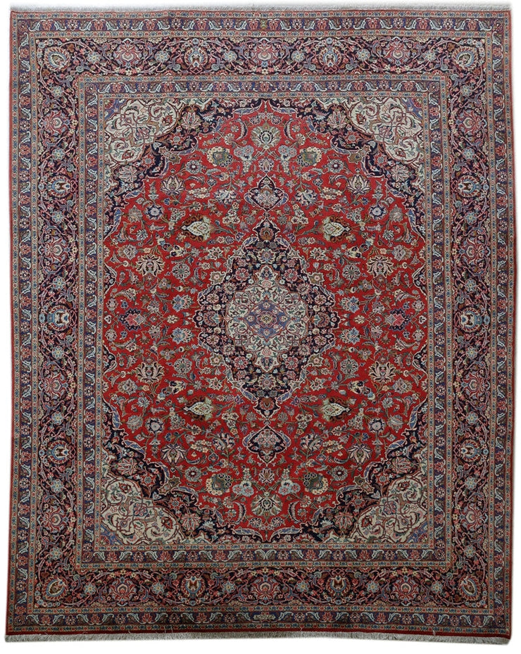 10' x 13' Red Persian Signed Kashan Rug