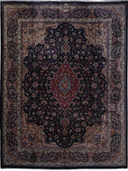 10' x 13' Navy Blue Persian Signed Kashmar Rug