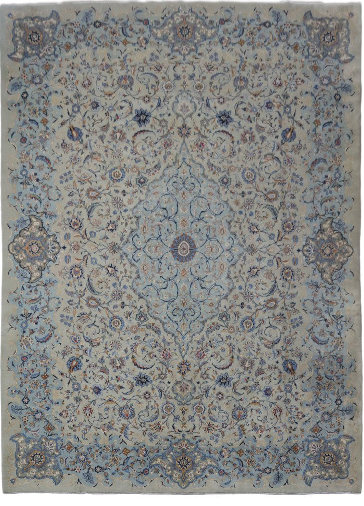 10' x 13' Pistachio Green Persian Signed Kashan Rug