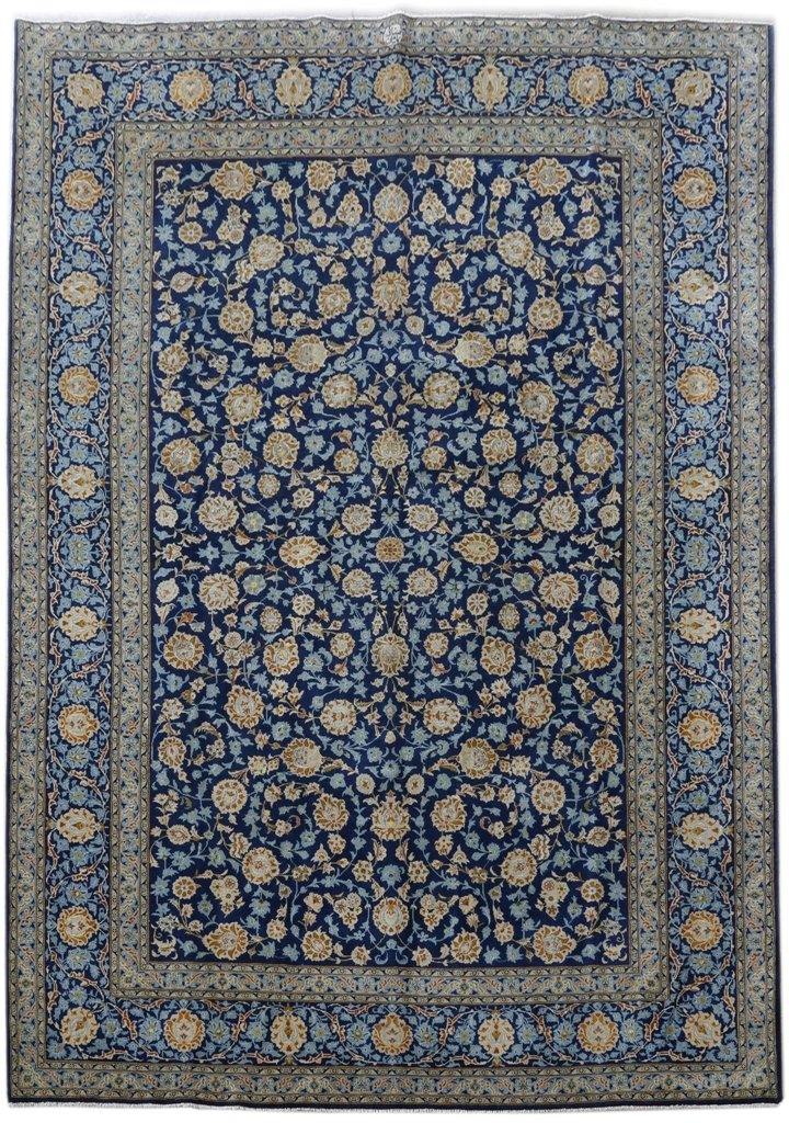 10x13 NAVY BLUE ALL OVER Persian Signed Kashan Rug - Iran 82238 - bestrugplace