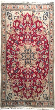 3' x 4' Pinkish Red Persian Wool&Silk Nain Rug