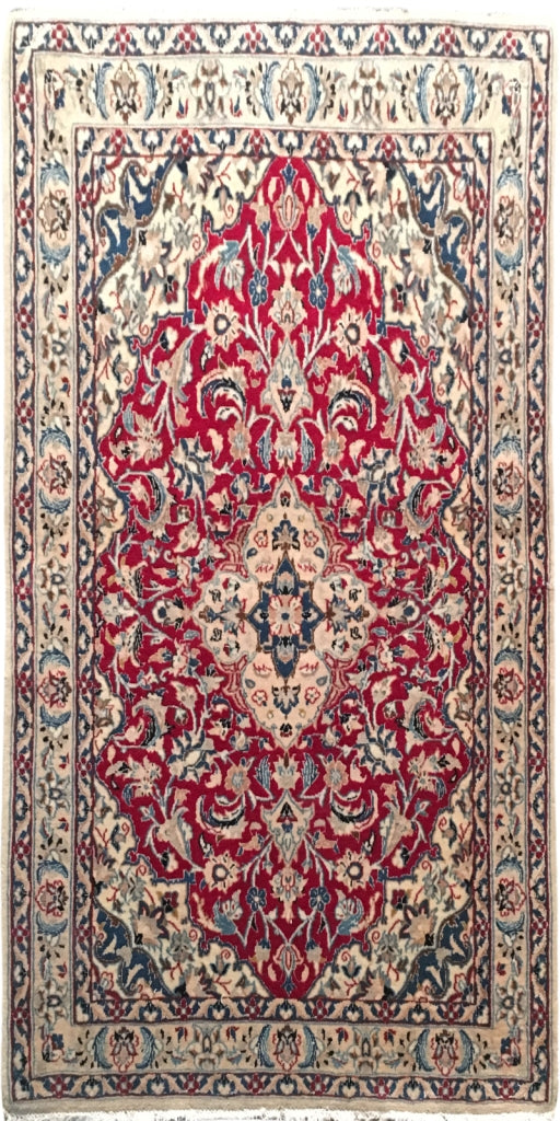 3' x 4' Red Persian Wool & Silk Nain Rug