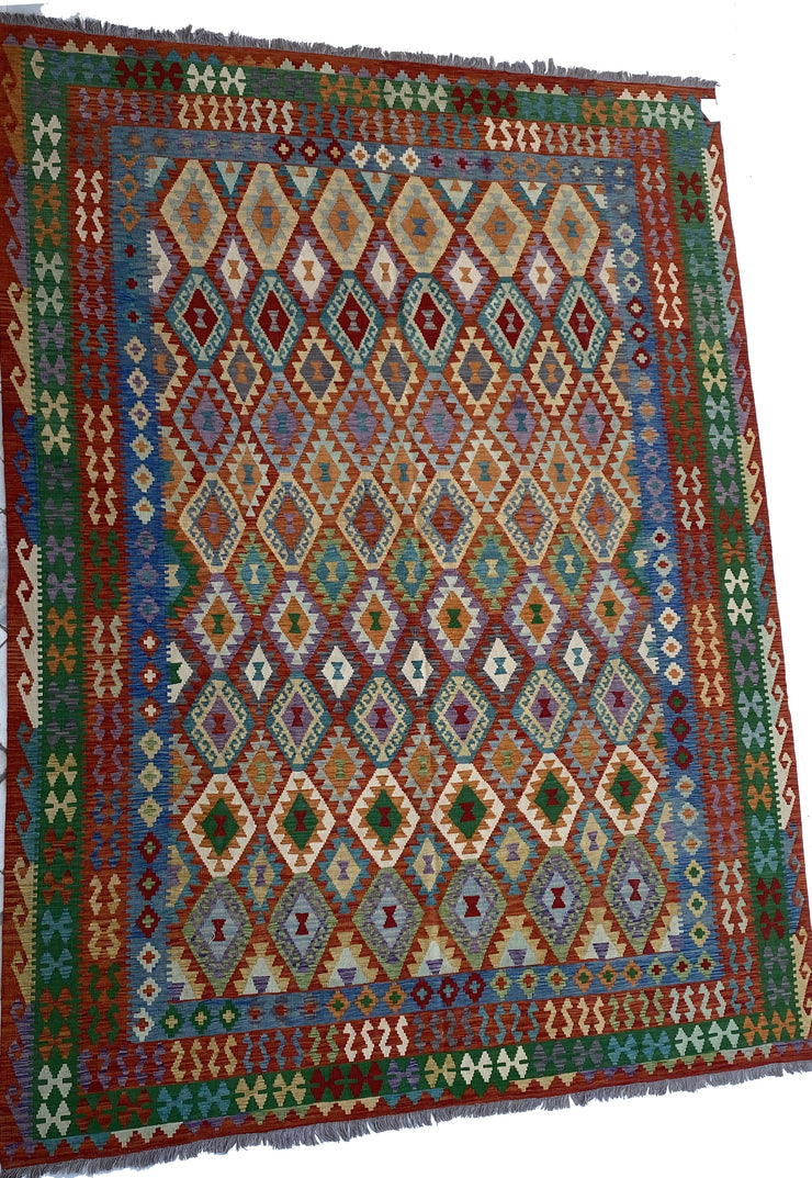 10' x 13' Multi-Color Red Kilim Rug