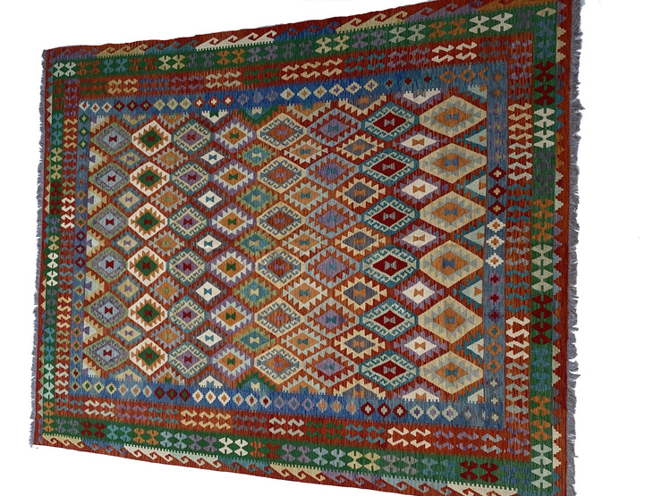 10' x 13' Multi-Color Red Kilim Rug