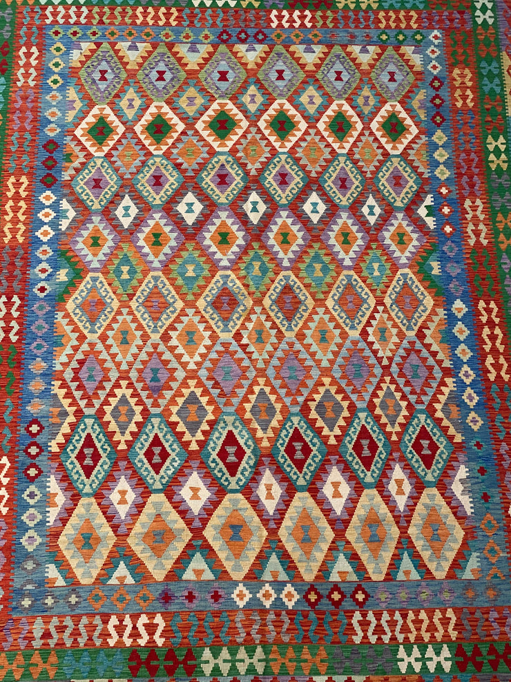 10' x 13' Multi-Color Red Kilim Rug