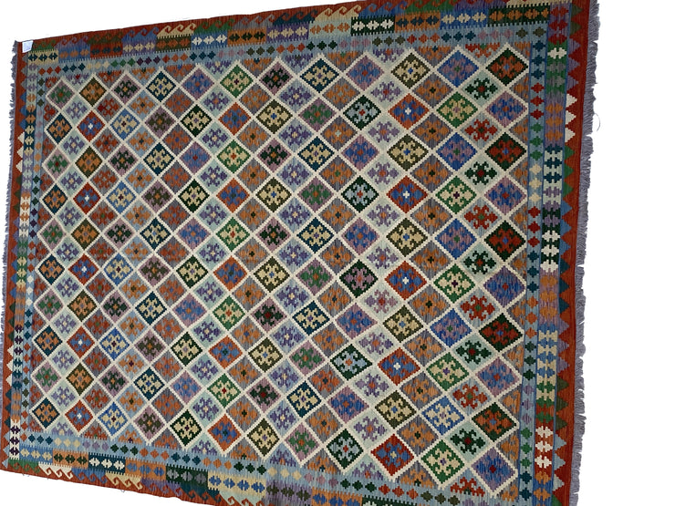 10' x 13' Multi-Color Ivory Kilim Rug