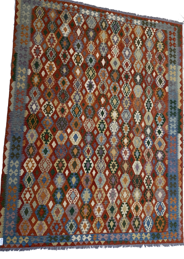 10' x 13' Multi-Color Red Kilim Rug