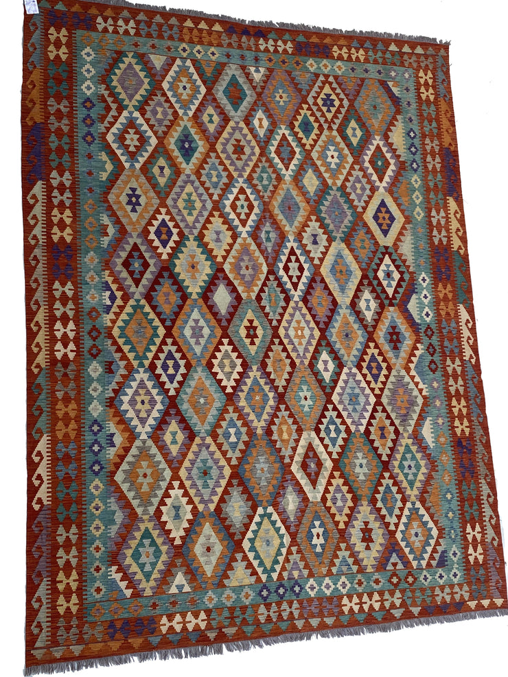 10' x 13' Multi-Color Red Kilim Rug