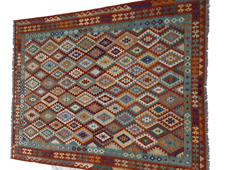 10' x 13' Multi-Color Red Kilim Rug