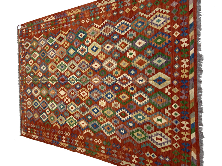 8' x 11' Multi-Color Red Kilim Rug